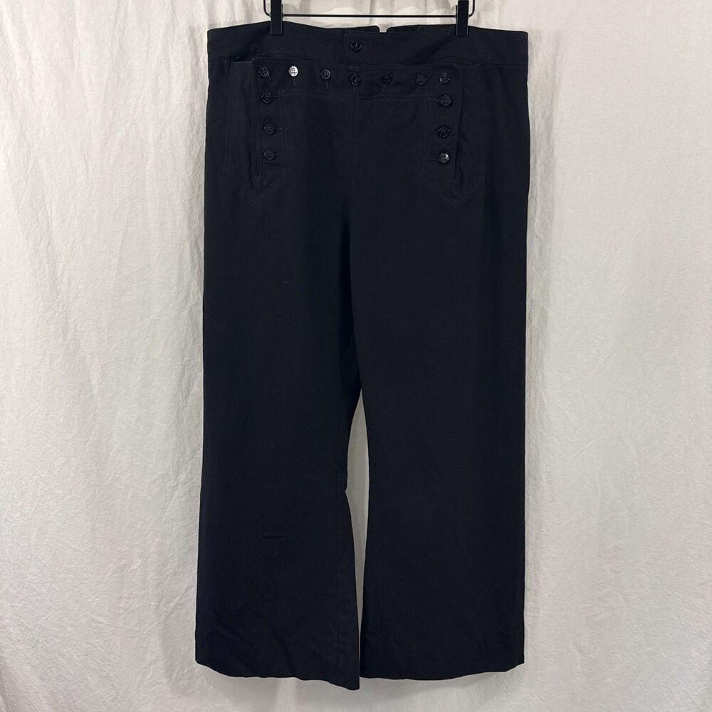 Vintage Black Sailor Wool Flap Front Uniform Wide Leg Tied Back Pants Mens 42R